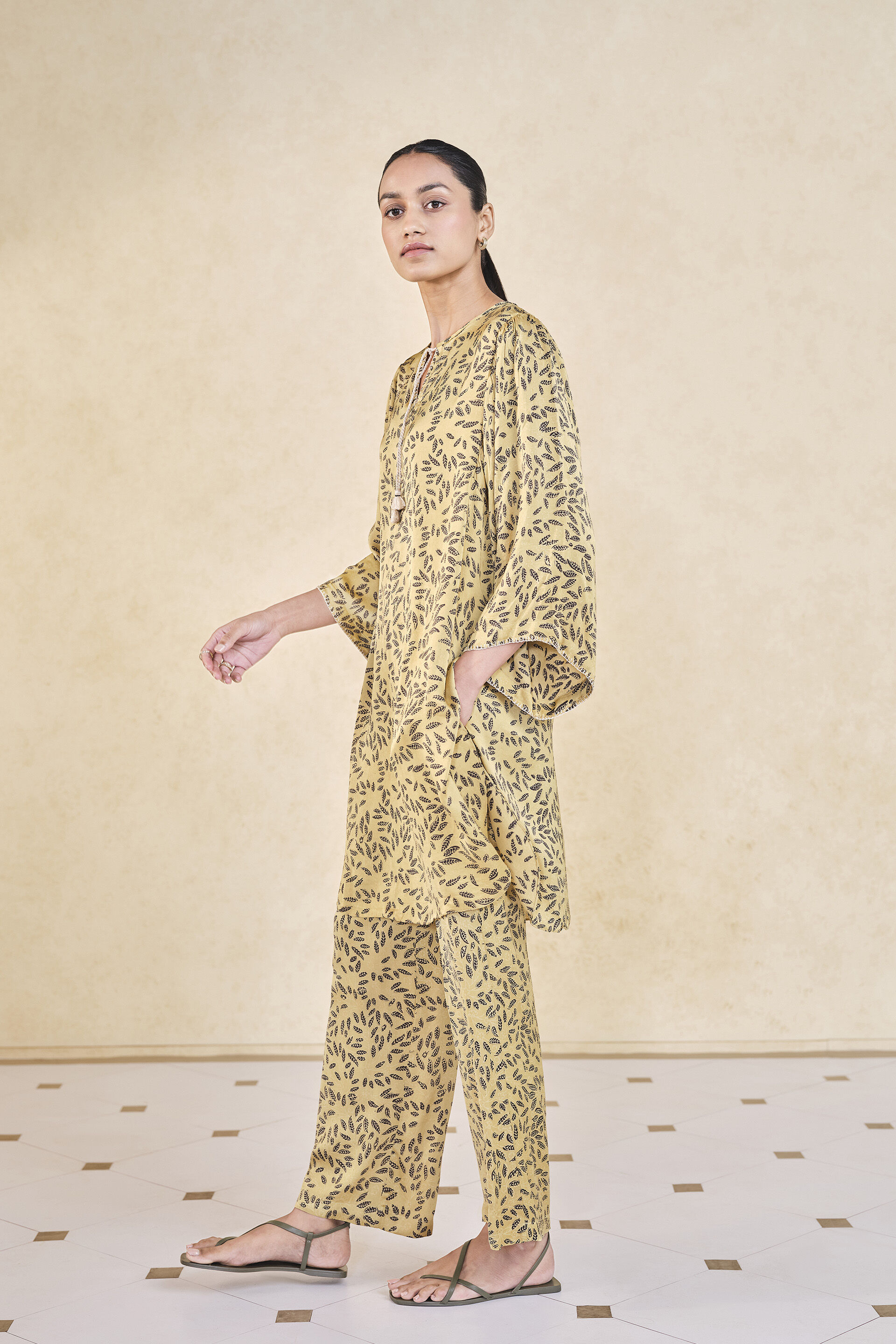 Leafbird Handcrafted Ajrakh Drawstring Co-ord - Yellow, Yellow, image 3